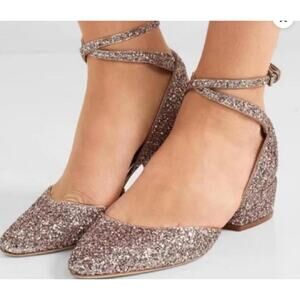 Jimmy Choo Glitter Vicky Glitter Low Block Heel Pumps Champagne Gold 7